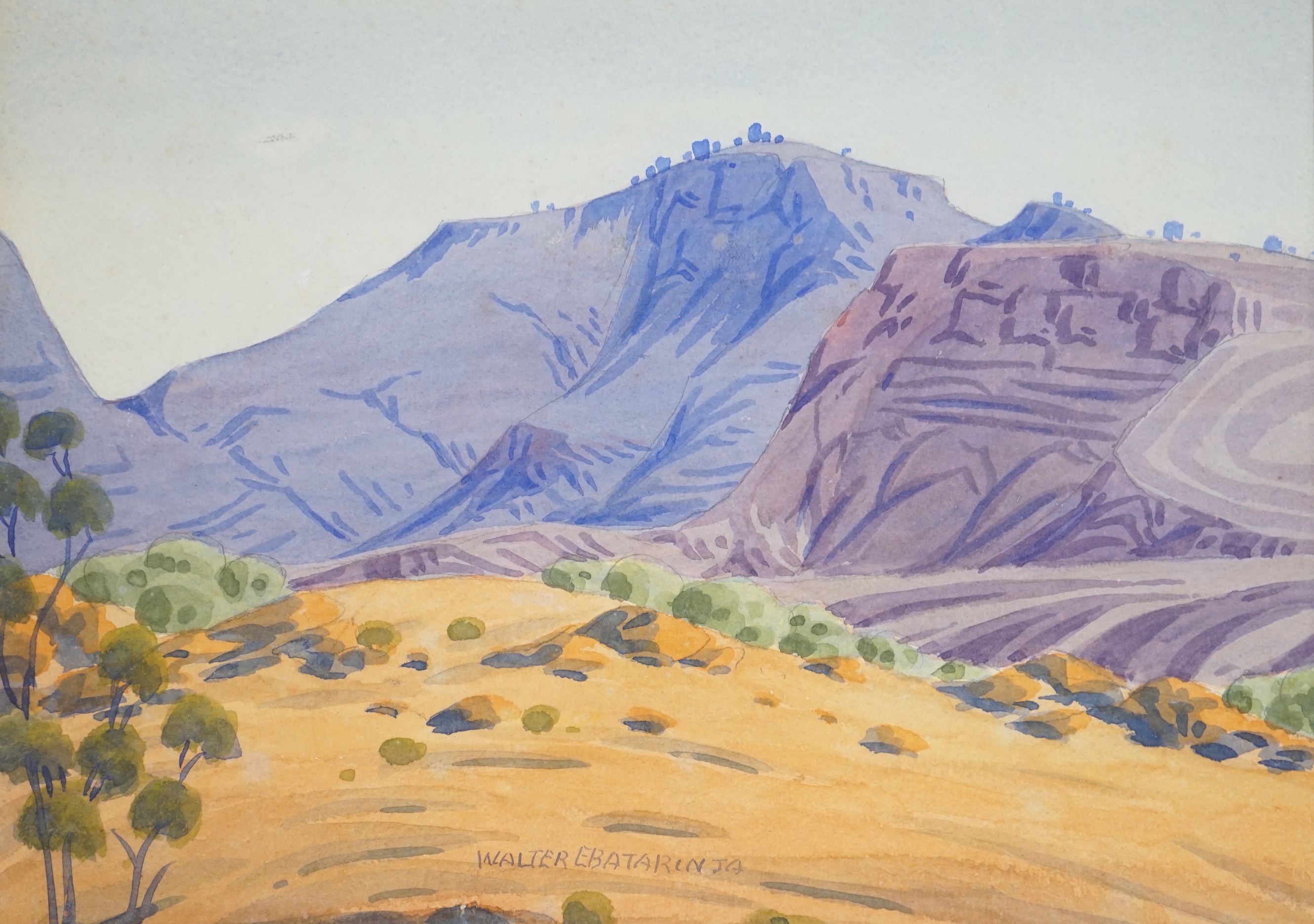 Walter Ebatarinja (Australian, 1915-1968) Aboriginal watercolour, Hernannsburg near Finke river, signed, 26 x 35cm